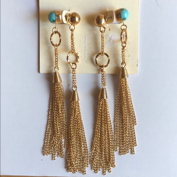 Macy’s Turqouoise Gold Dropped Earrings New - Picture 3 of 7